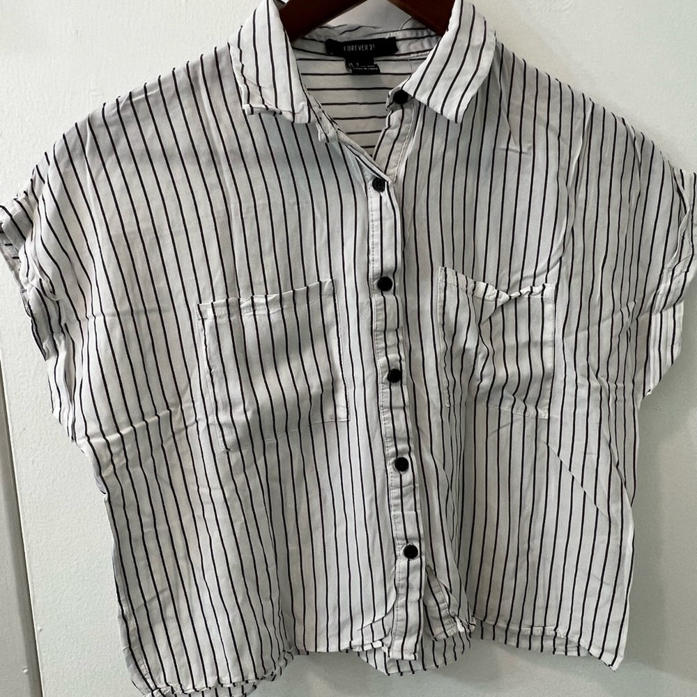 Forever 21 Crop Top Button Down Stripes